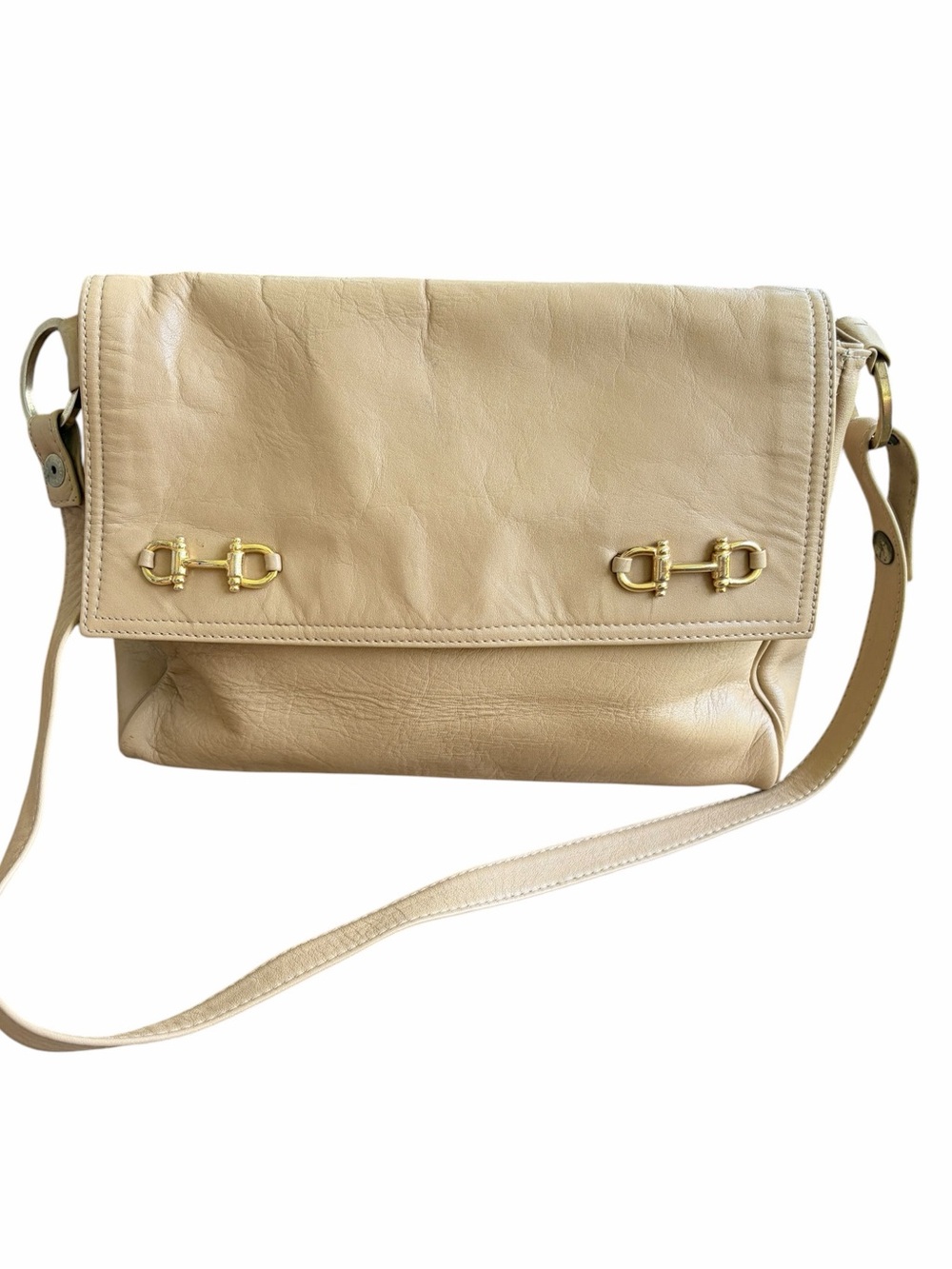 Vintage 70’s Uruguayan Leather Flap Shoulder Bag Equestrian Horsebit Clutch